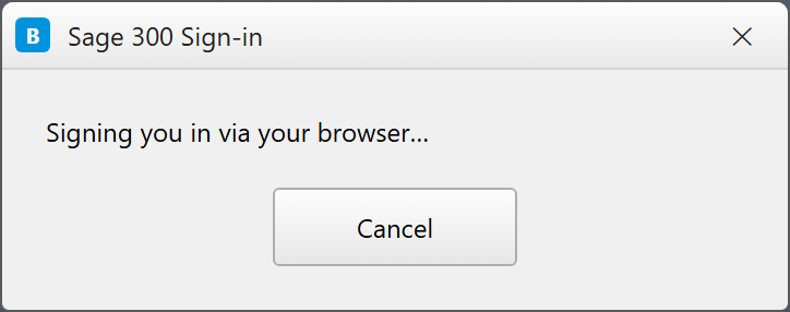 Sage 300 Desktop sign-in dialog redirecting to the browser for Microsoft single sign-on